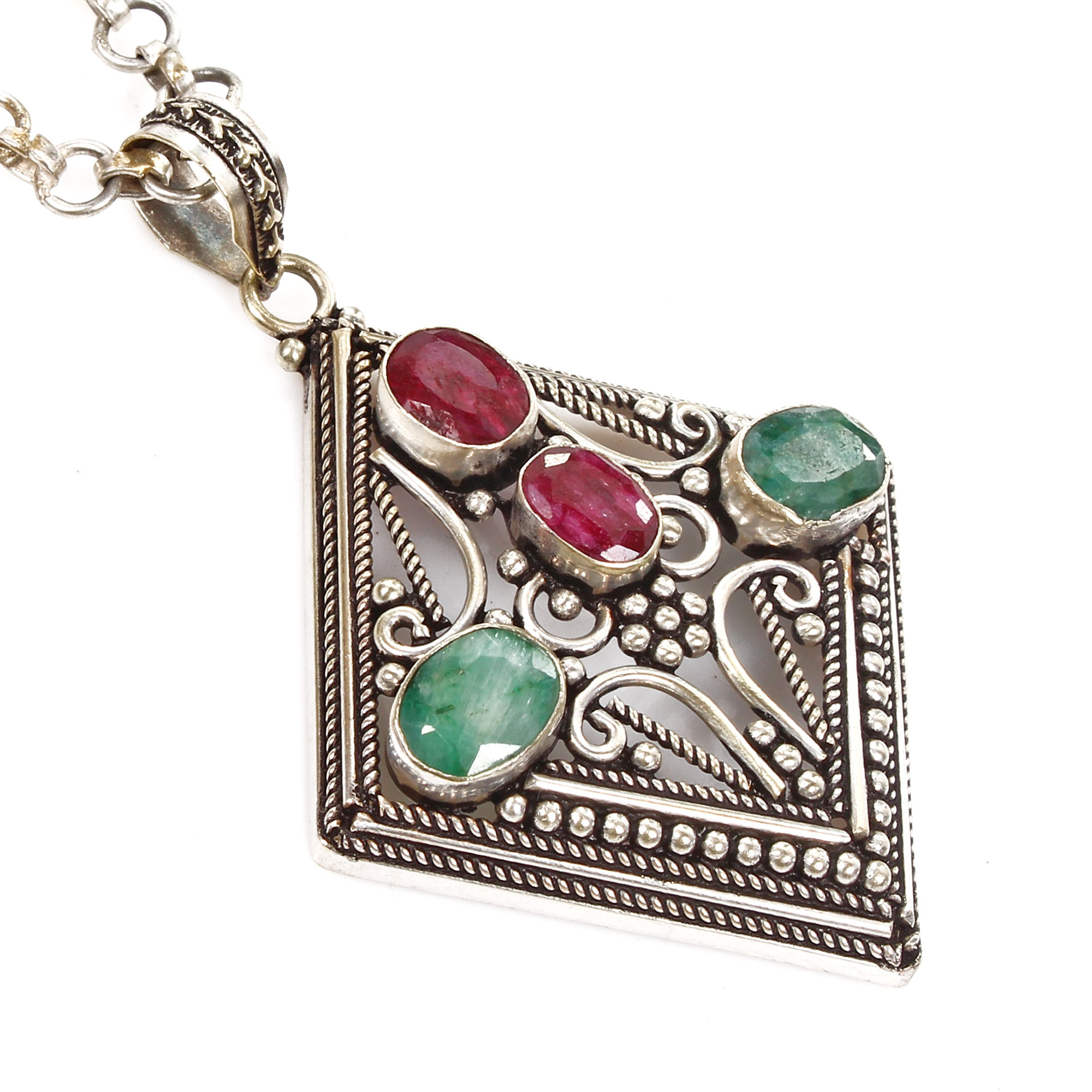 21.20gm Multi Gems Hand Crafted German Silver Pendant Women Jewelry 3 inch