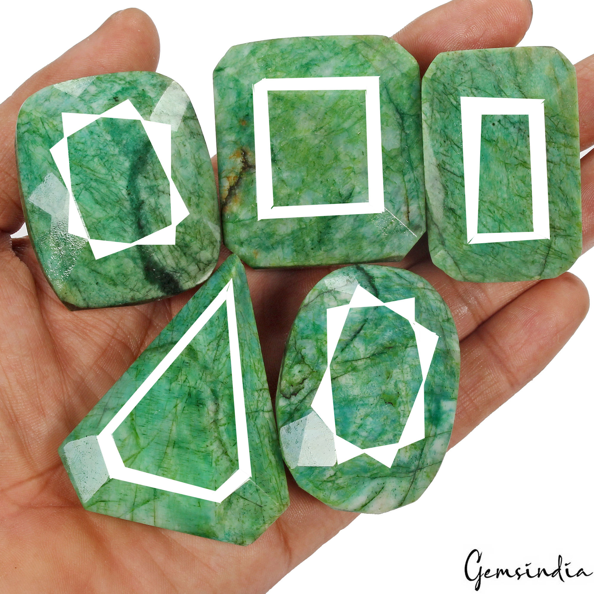 1900 Ct Natural Green Emerald Mix Cut Loose Earth mined 46-55mm Gemstones ~5 Pcs