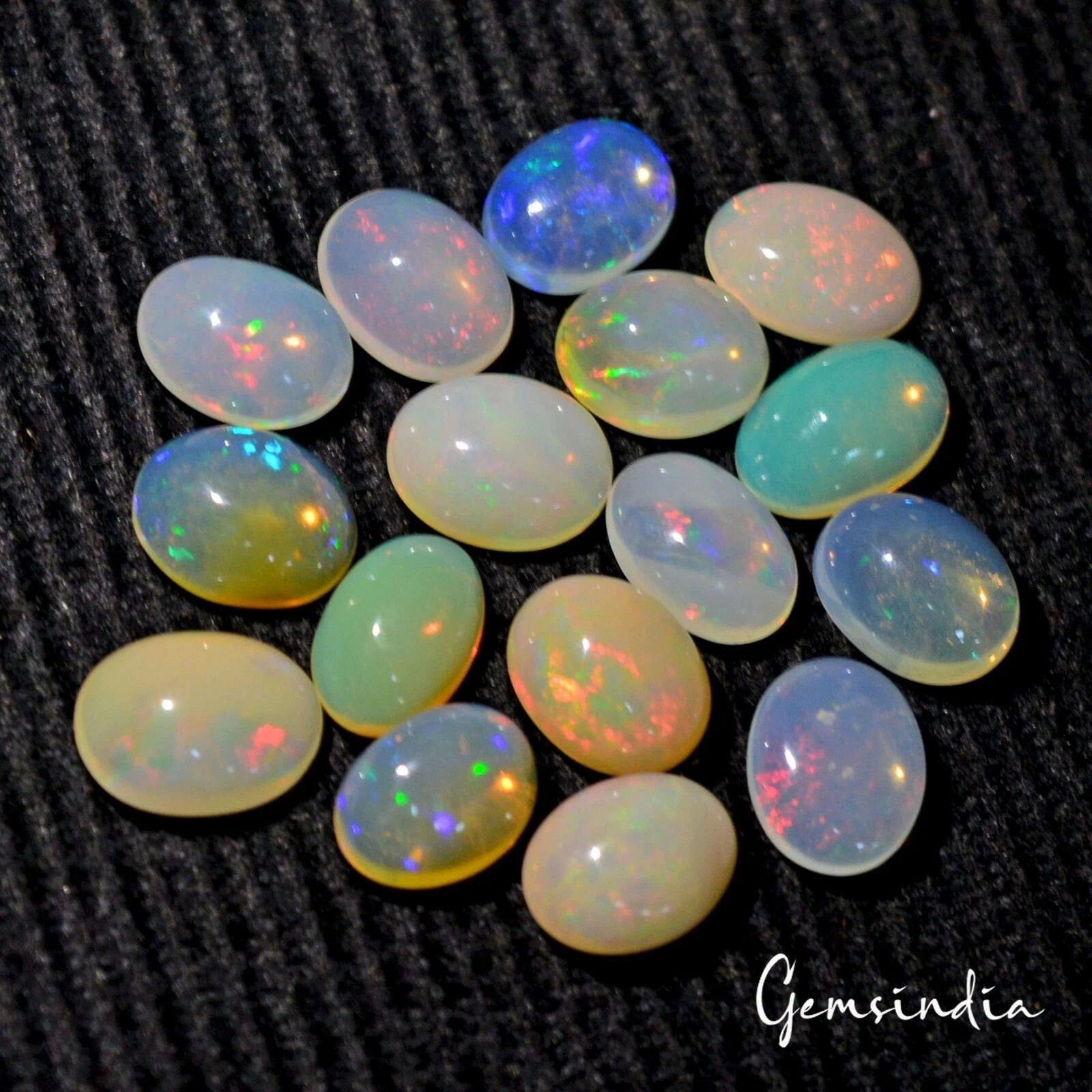 Certified 19.20 Cts/16 Pcs Natural Ethiopian Multi Fire Opal Oval Cab 8-9mm Gems