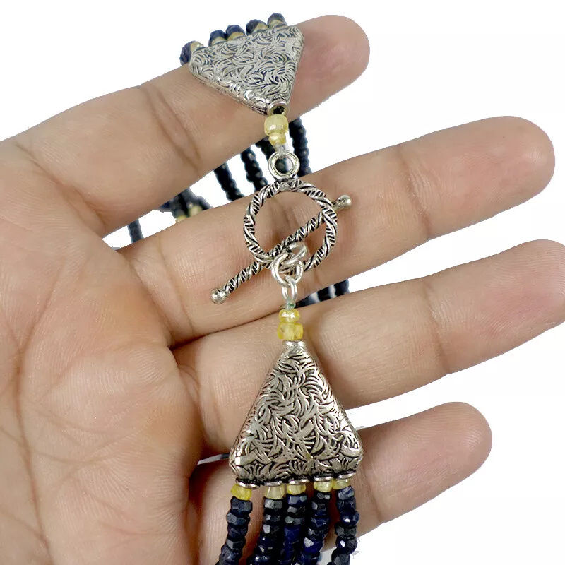 Miniatura: 785 Cts Natural Blue Sapphire Citrine Round Beaded Handmade 5 Strand Jewelry Set