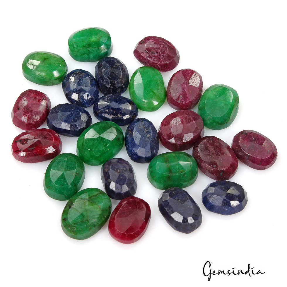 Thumbnail: 540 Ct Natural Ruby Emerald Sapphire Oval Cut Faceted Loose Certified Gems Lot