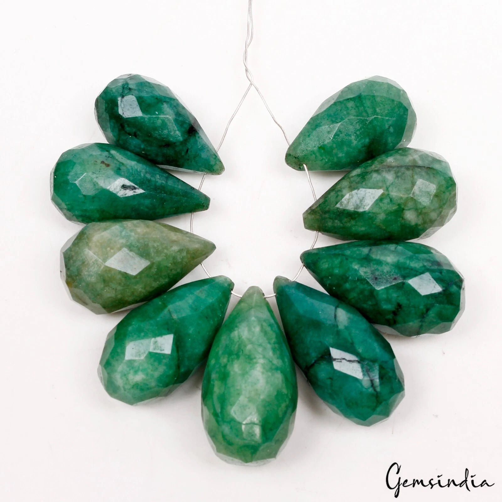 9 Pcs Natural Emerald 22mm-29mm Checker Cut Drilled Briolettes Loose Gemstones