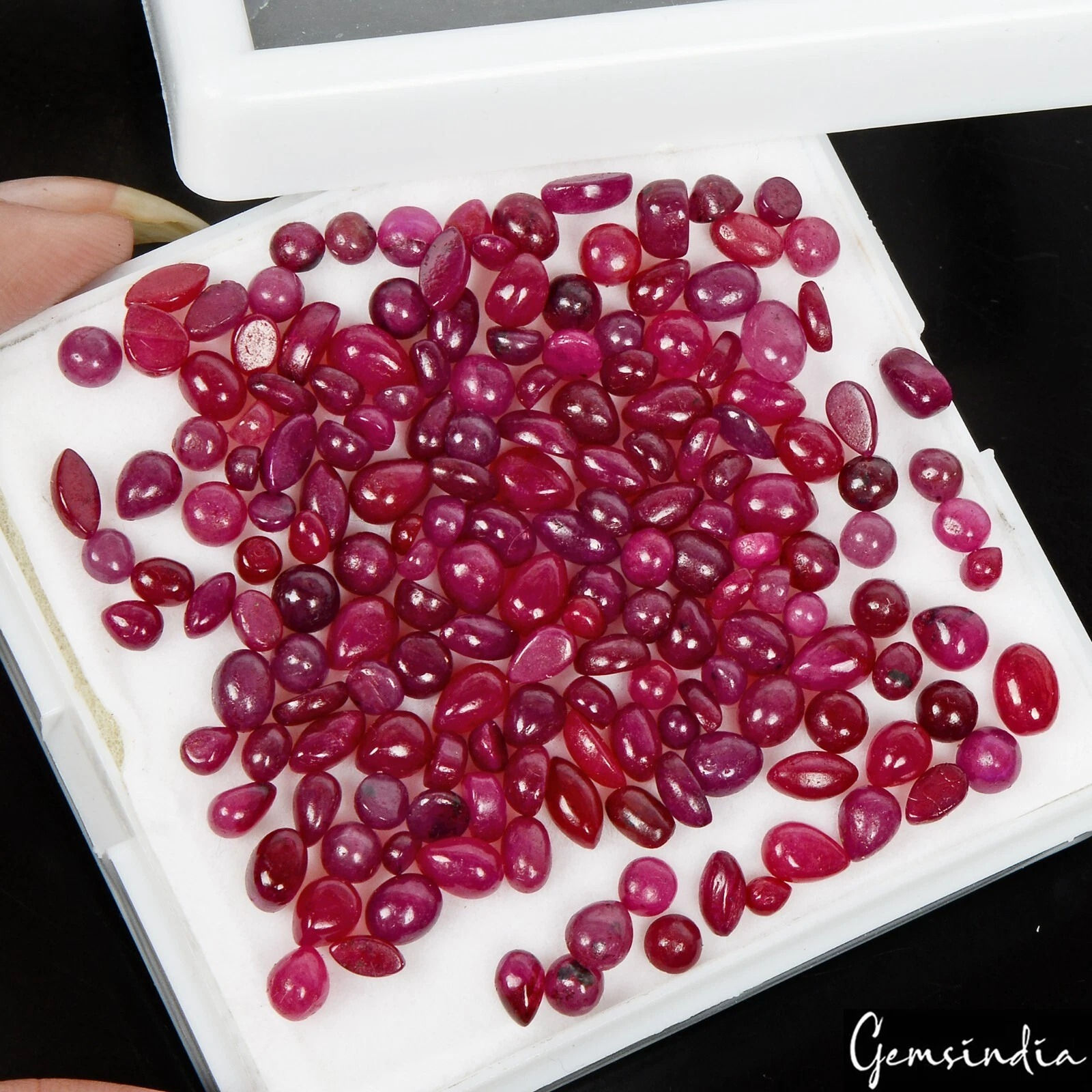 170 Pcs Natural Ruby Vivid Red Pink Mix Cab Top Quality Certified Gems 73.90 Cts