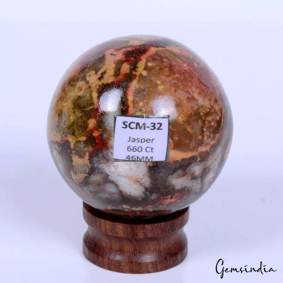 660 Cts Natural Untreated Ocean Jasper Healing Huge Gem Sphere Ball With Stand