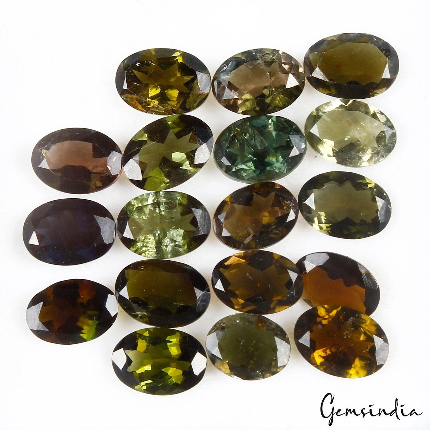 Certified 12.10 Ct/18Pcs Natural Untreated Olive Green Tourmaline Oval Cut Gems