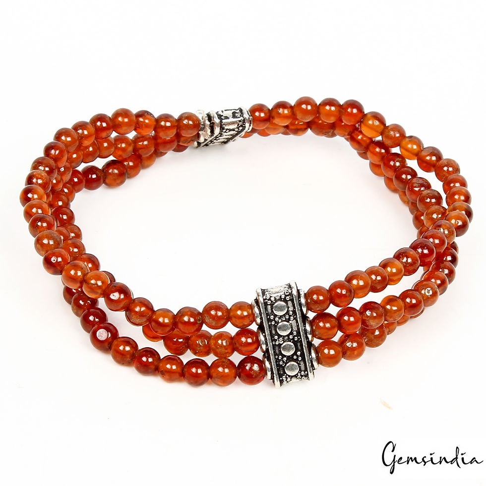 Thumbnail: Hessonite Garnet Rondelle Cab Gemstone Beads Stretchable 3 Strand Bracelet 6.5"