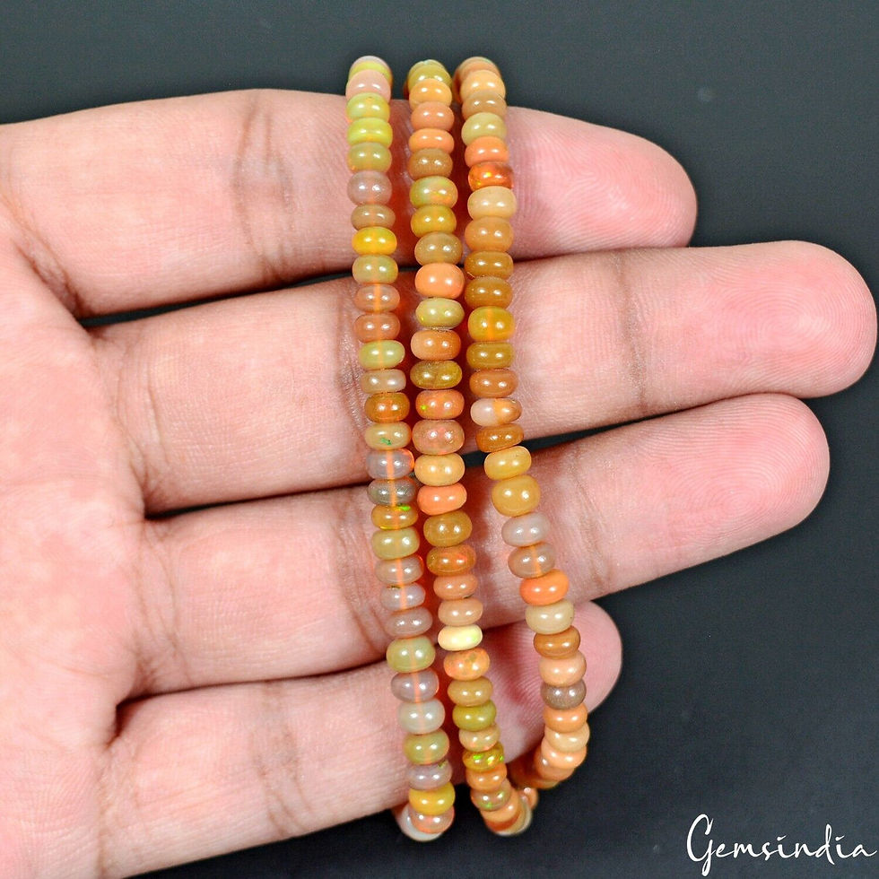 Miniatura: 59+Cts Natural Ethiopian Multi Color Opal Gem Round Beads 3 Strand Bracelet-7.5"