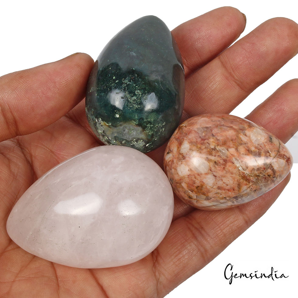 1200 Ct/3 Pcs Natural Multi Color Mix Gems Lot Egg Shape Crystal Healing Mineral