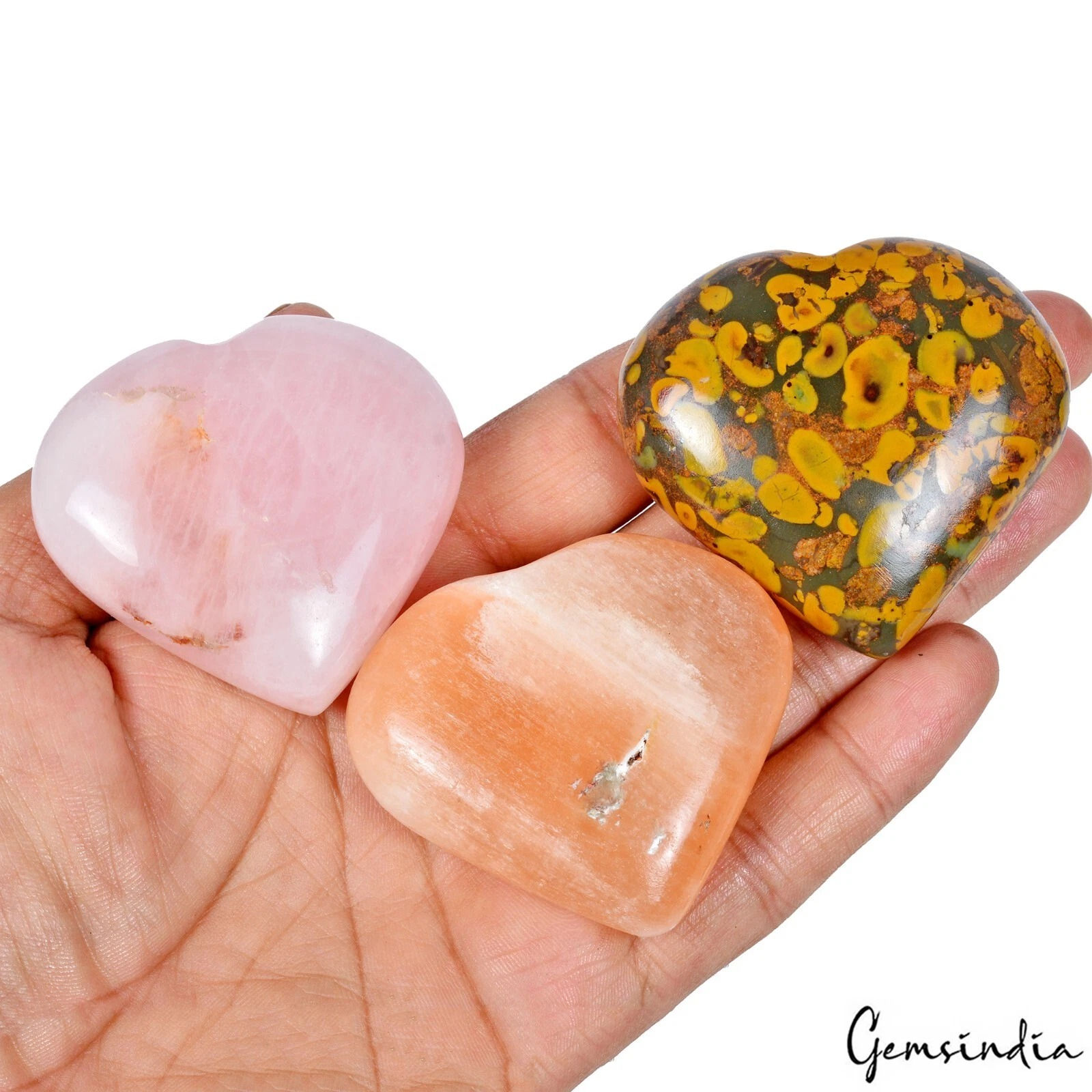 Natural Untreated Multi Gems Puffy Heart Cabochon Loose Gemstone 3 Pcs/ 1220 Cts