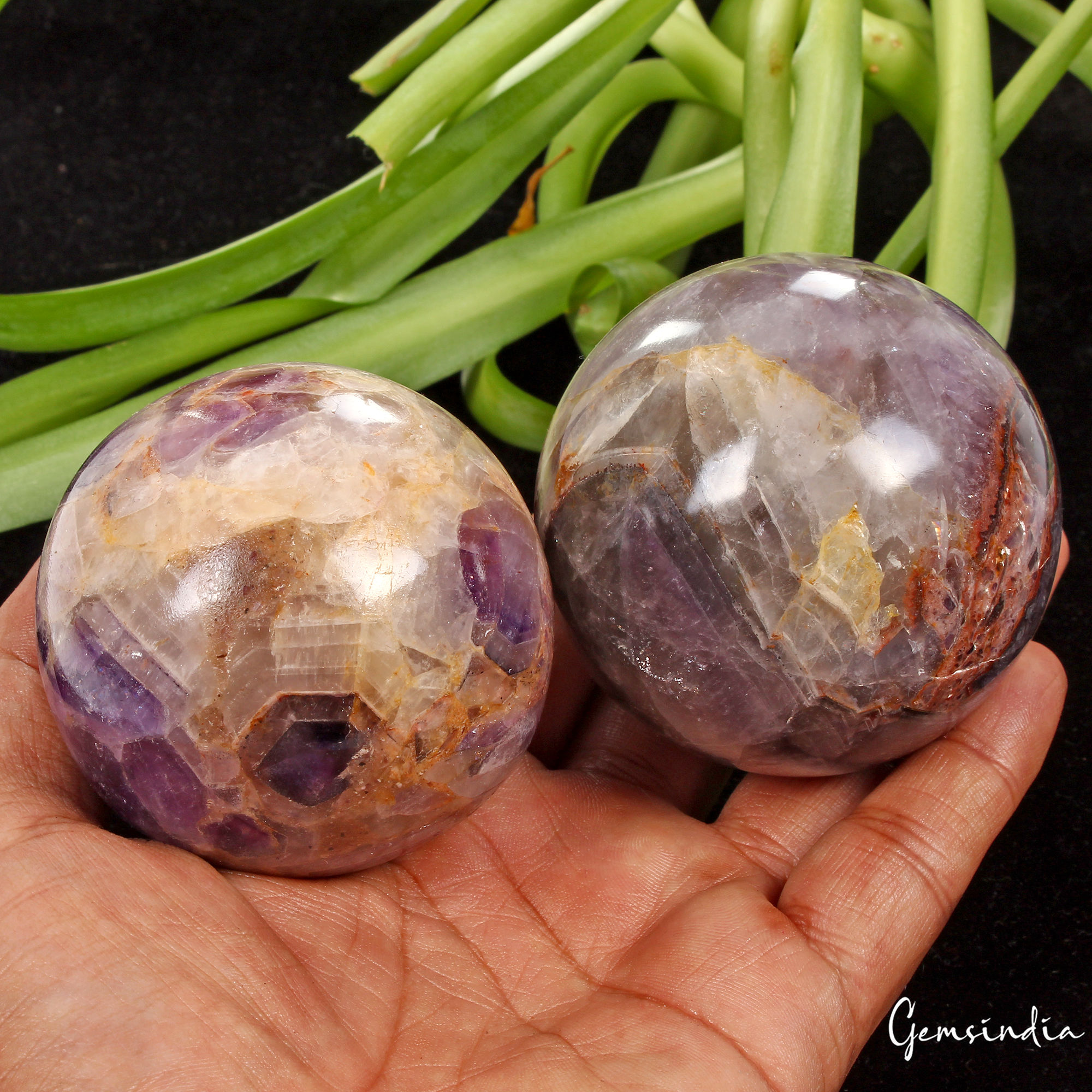 2 Pcs Natural Purple Amethyst Ball Sphere Quartz Crystal Mineral Healing 3600 Ct