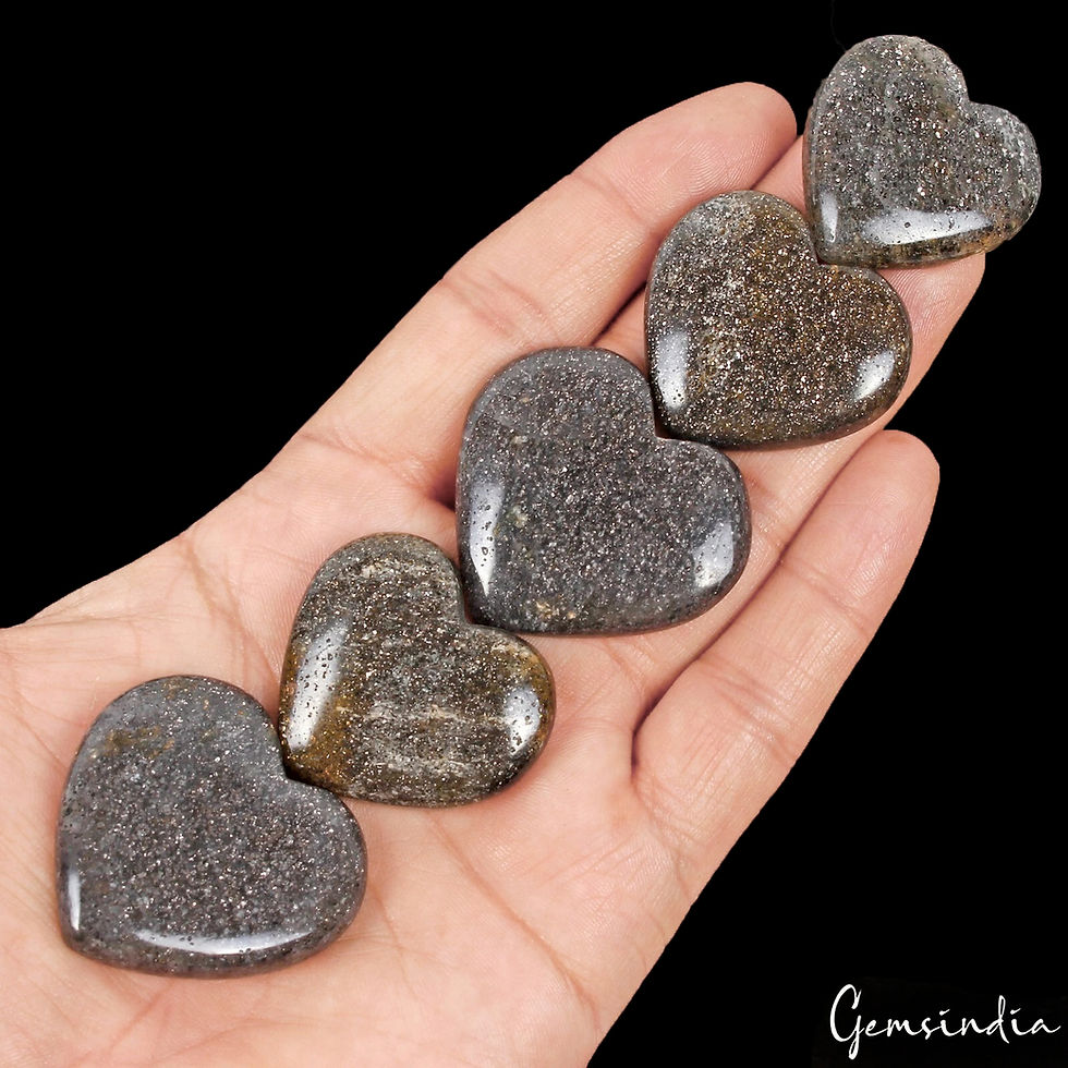 5 Pc Natural Black Sunstone Heart Glossy Untreated Cabochon Gemstones Lot 370 Ct