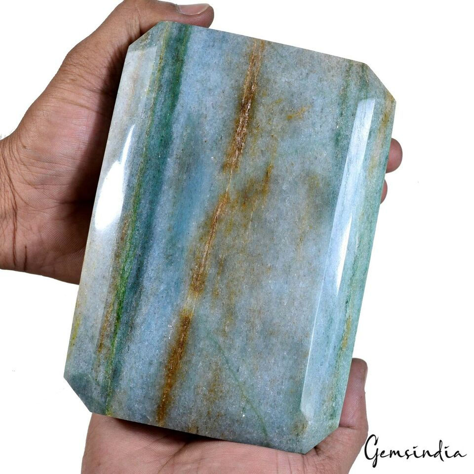 サムネイル： 9600 Ct Natural Green Blue Aventurine Octagon Cut Huge Loose Untreated Gemstone