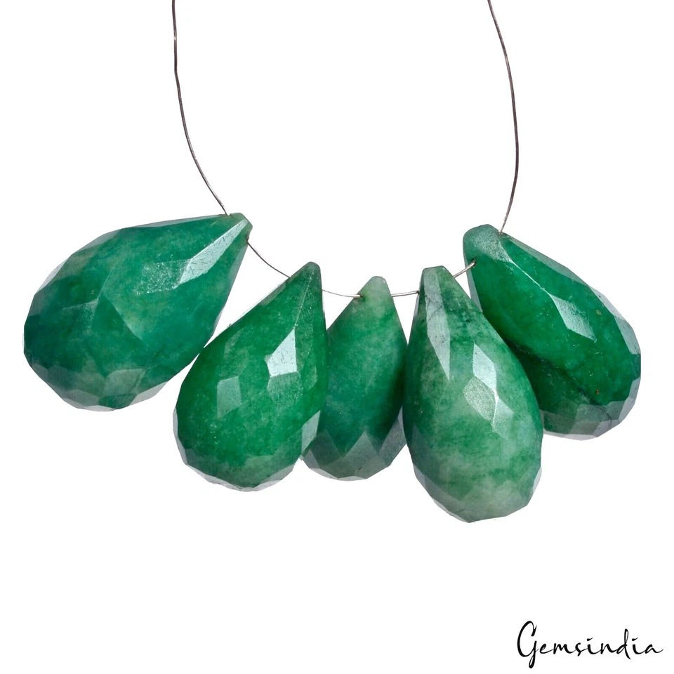 Thumbnail: 830 Cts/21Pc Natural Green Emerald Pear Checker Cut Loose Drilled Briolette Gems