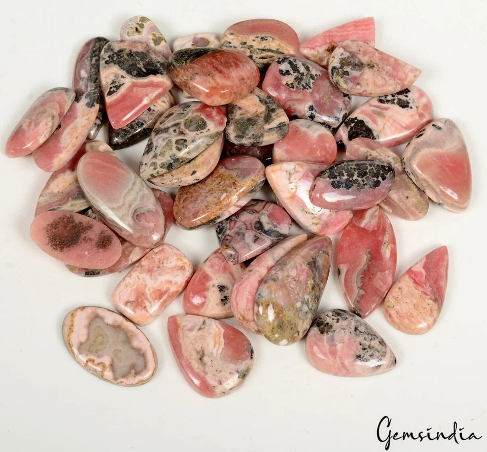 Natural Pink Rhodochrosite Mix Cabochon Loose Stone Lot 39 Pcs 16-30MM 680 Cts