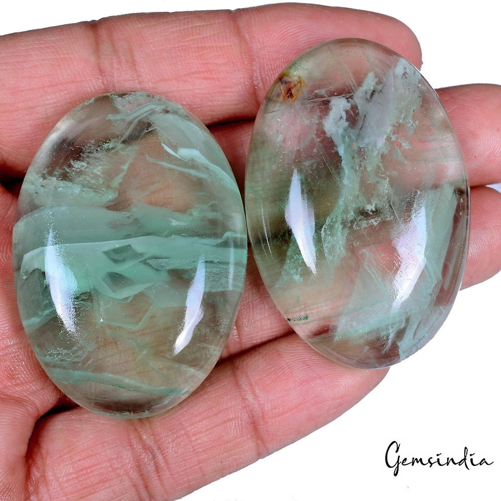 380 Natural Green Untreated Fluorite Oval Cab Loose Gems Lot 2 Pcs For Jewelry