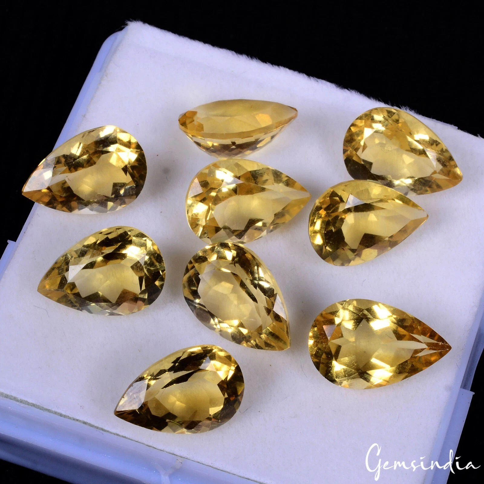 Certified 34 Ct/9 Pcs Natural Untreated Yellow Citrine Pear Faceted Cut Gems Lot