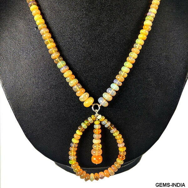 サムネイル： 20" Natural Welo Fire Ethiopian Opal Untreated Rondelle Bead Necklace W/Earrings