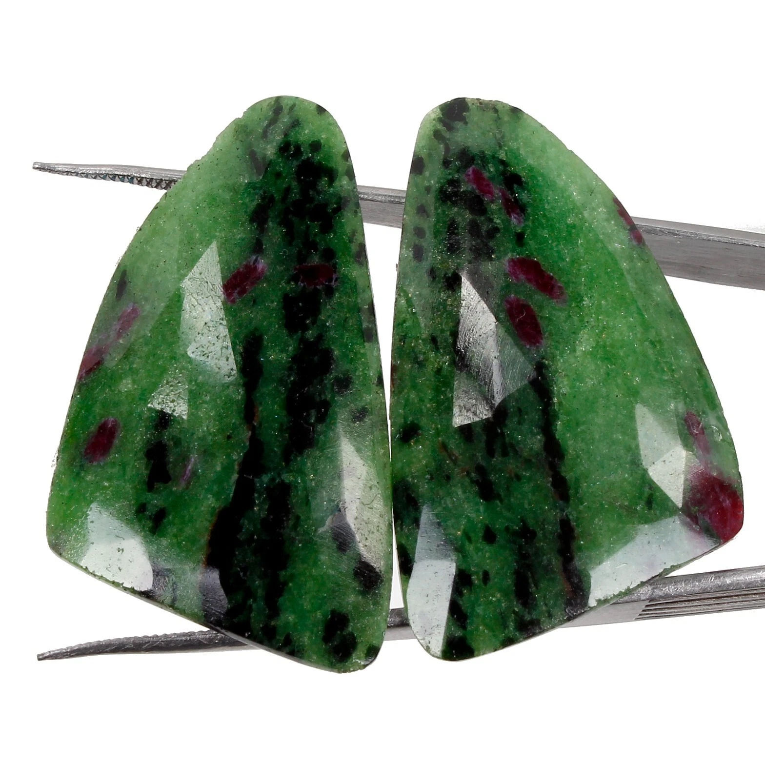 Certified 80.40 Cts Natural Bi Color Ruby in Zoisite Fancy Checker Cut Gems Pair