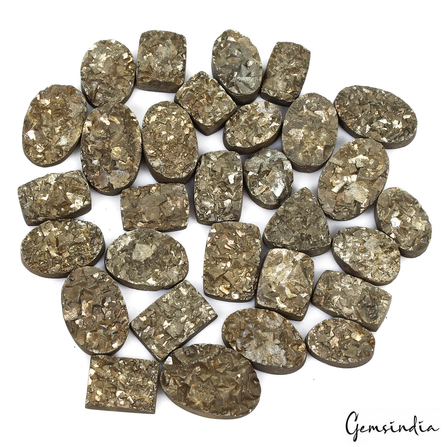 1870 Cts/30 Pcs Natural Gold Pyrite Druzy Mix Shape Loose 22-33mm Wholesale Gems