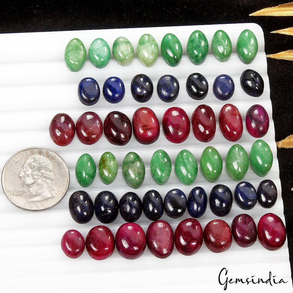 Certified 300 Ct Natural Ruby Emerald Sapphire Oval Cabochon Loose Gemstones Lot