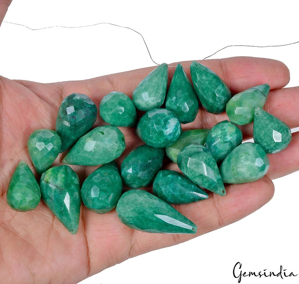 Thumbnail: Certified 600 Ct/20 Pcs Natural Green Emerald Pear Cut Drill Briolettes Gems Lot