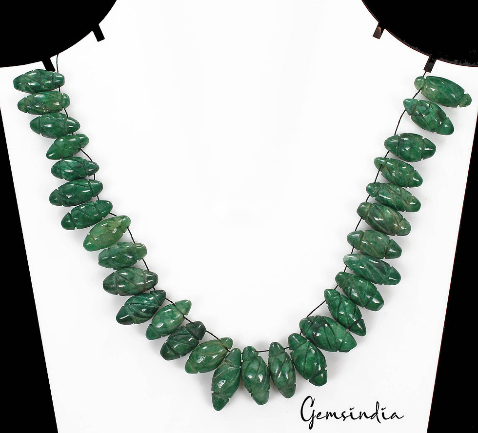 Thumbnail: 590 Cts/57 Pcs Natural Green Emerald Gem Drum Shape Carved Drill Bead/Briolettes