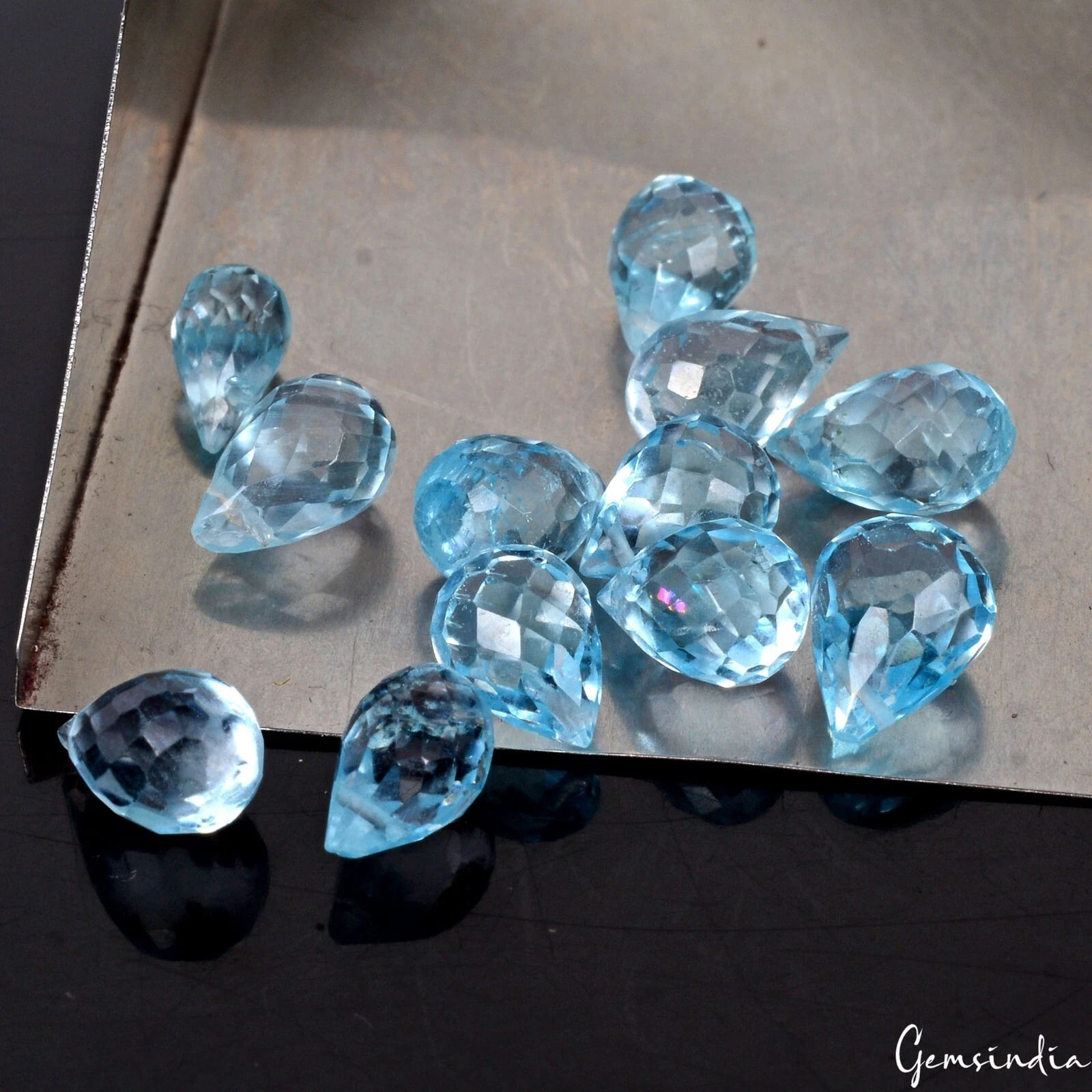 Briolette (Drilled) 8x4mm-9x5mm London Blue Topaz Brazil CLEAN! 25.50Ct.~12 Pcs