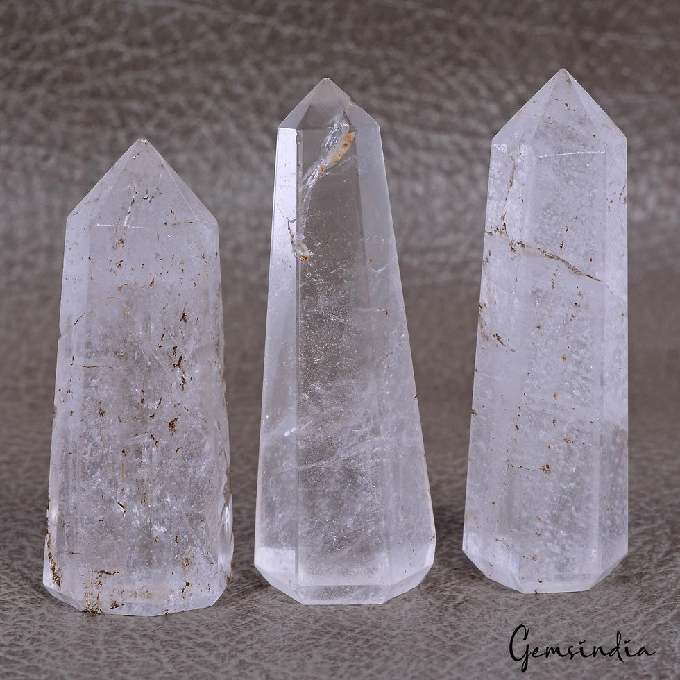 Thumbnail: 460 Cts/3 Pcs Natural White Quartz Crystal Healing Obelisk Tower Point Wand Gems