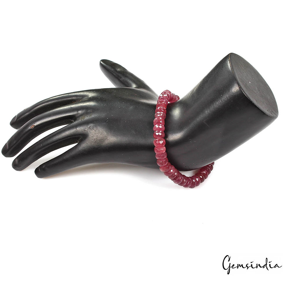 Miniaturbild: 124.30 Cts Natural Red Ruby Round Beaded Elastic/Adjustable Stretch Bracelet-7"