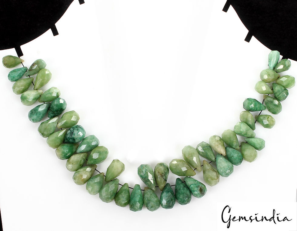 Thumbnail: 230 Cts/50 Pcs Natural Green Emerald Pear Checker Cut Loose Drill Briolette Gems