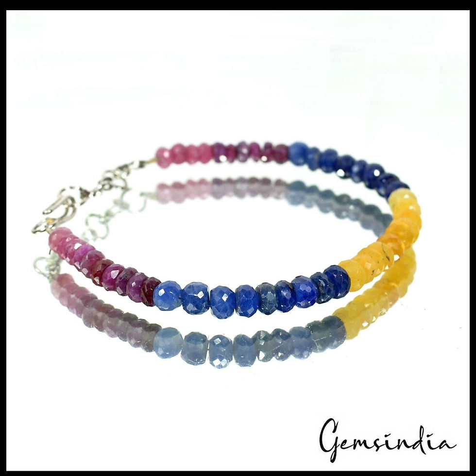 Miniaturbild: 7.5" Natural Ruby Sapphire Handmade Multi gemstones Beaded Single Line Bracelet