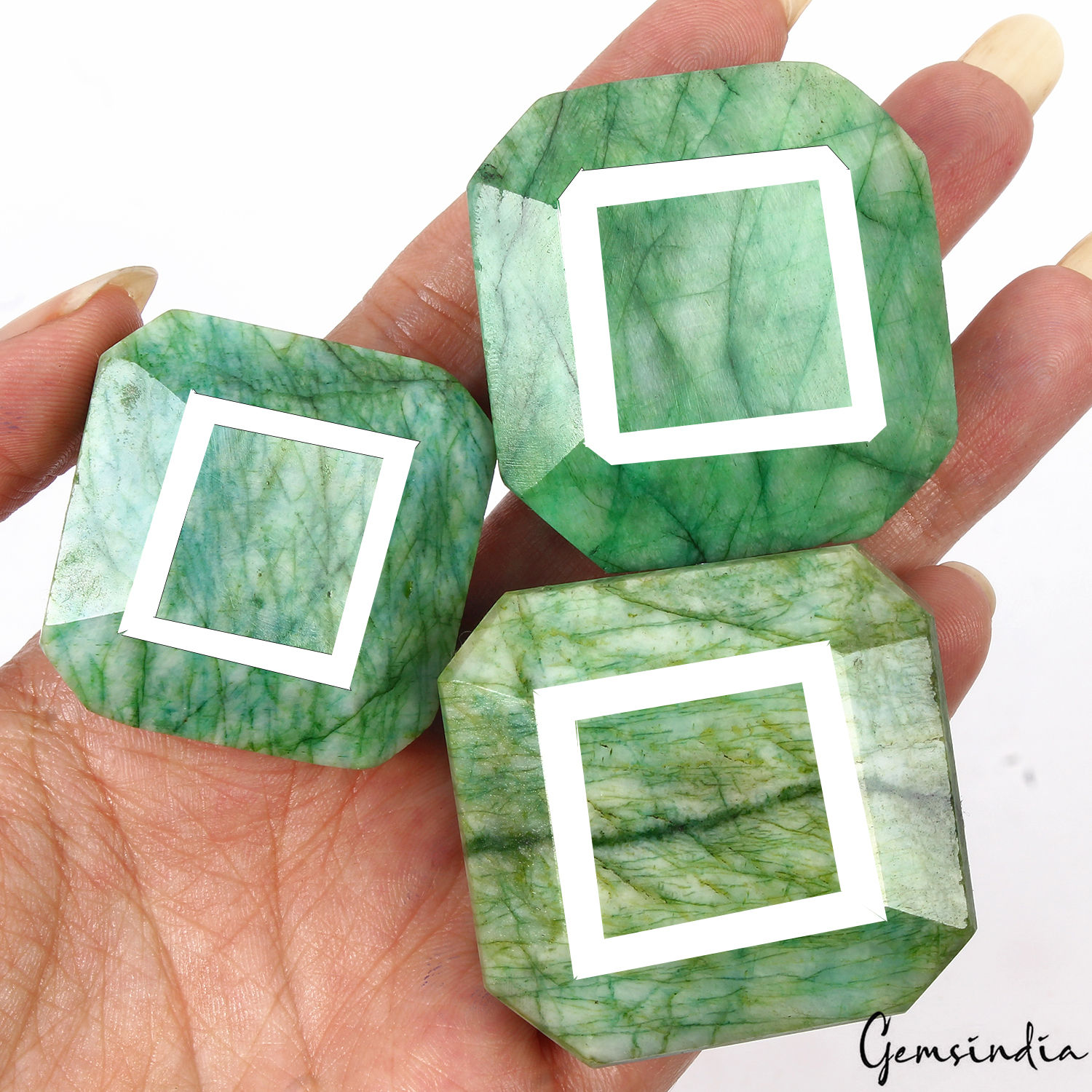 1040 Cts/3 Pcs Natural Untreated Green Emerald Octagon Cut Loose Wholesale Gems