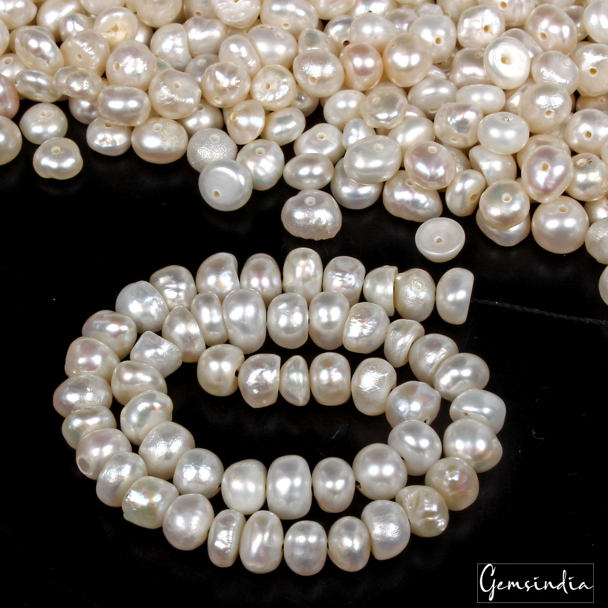 4-6mm Genuine Freshwater White Pearl Nugget Drilled Loose Bead Jewelry DIY 320Ct