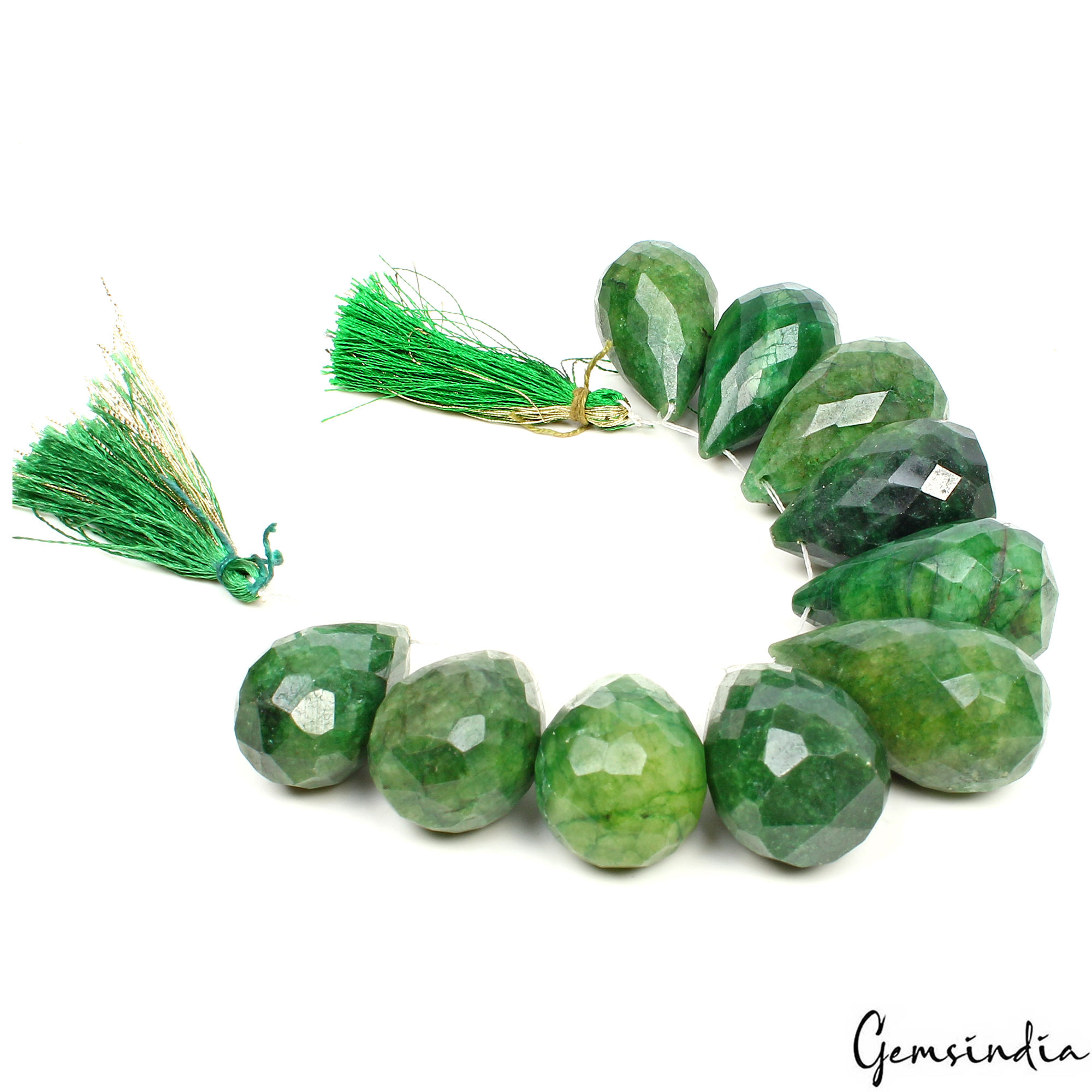 10 Pcs/820 Ct Natural Green Emerald Pear Cut Drilled Beads Briolette For Jewelry