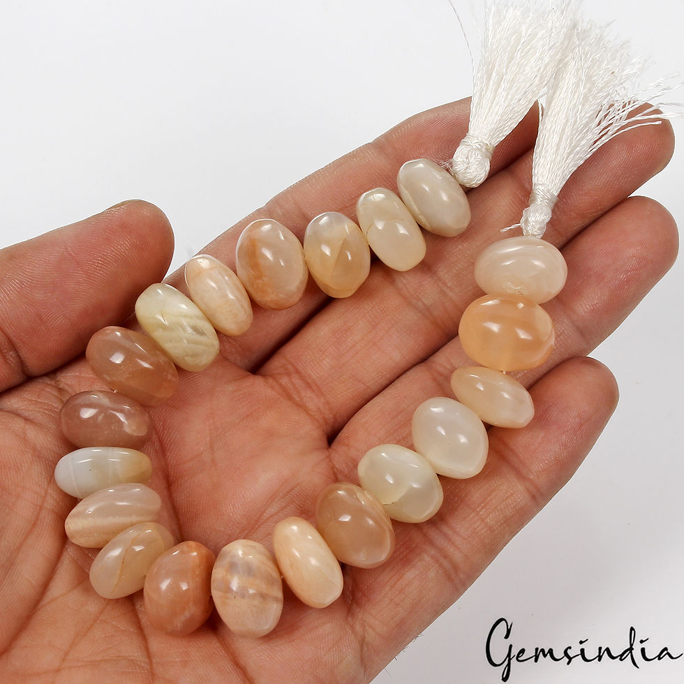 Thumbnail: Moonstone Gemstone Beads Natural 7.5” Strand Smooth Rondel Peach Cream White