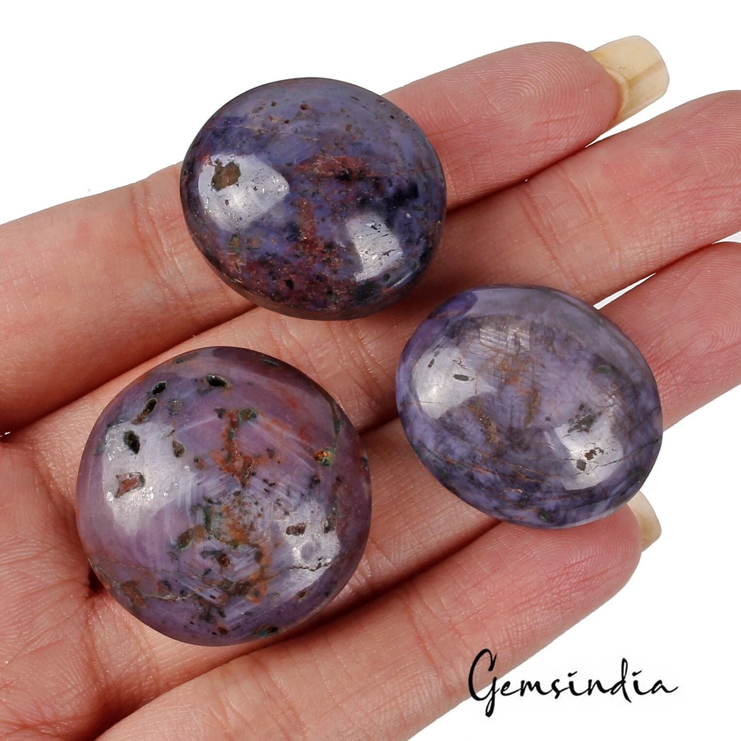 270 Ct Natural Untreated Purple Star Ruby Mix Cab Gemstone Lot 3 Pc For Jewelry