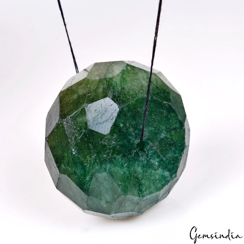 Thumbnail: 175.80 Ct Natural Brazilian Green Emerald Round Checker Cut Drill Bead Loose Gem