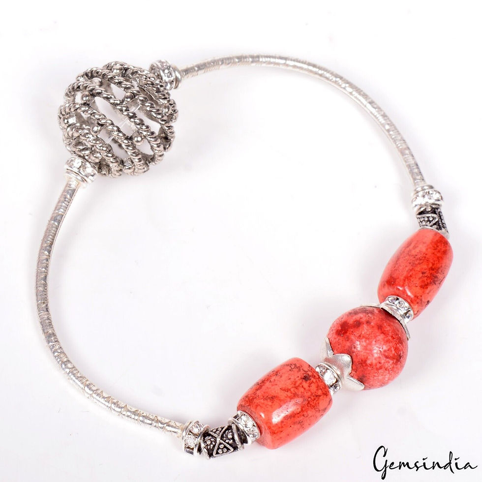 Miniatura: 90.60 Cts Dark Orange Coral Gem Silver Stretchable Designer 6.5 Inch Bracelet