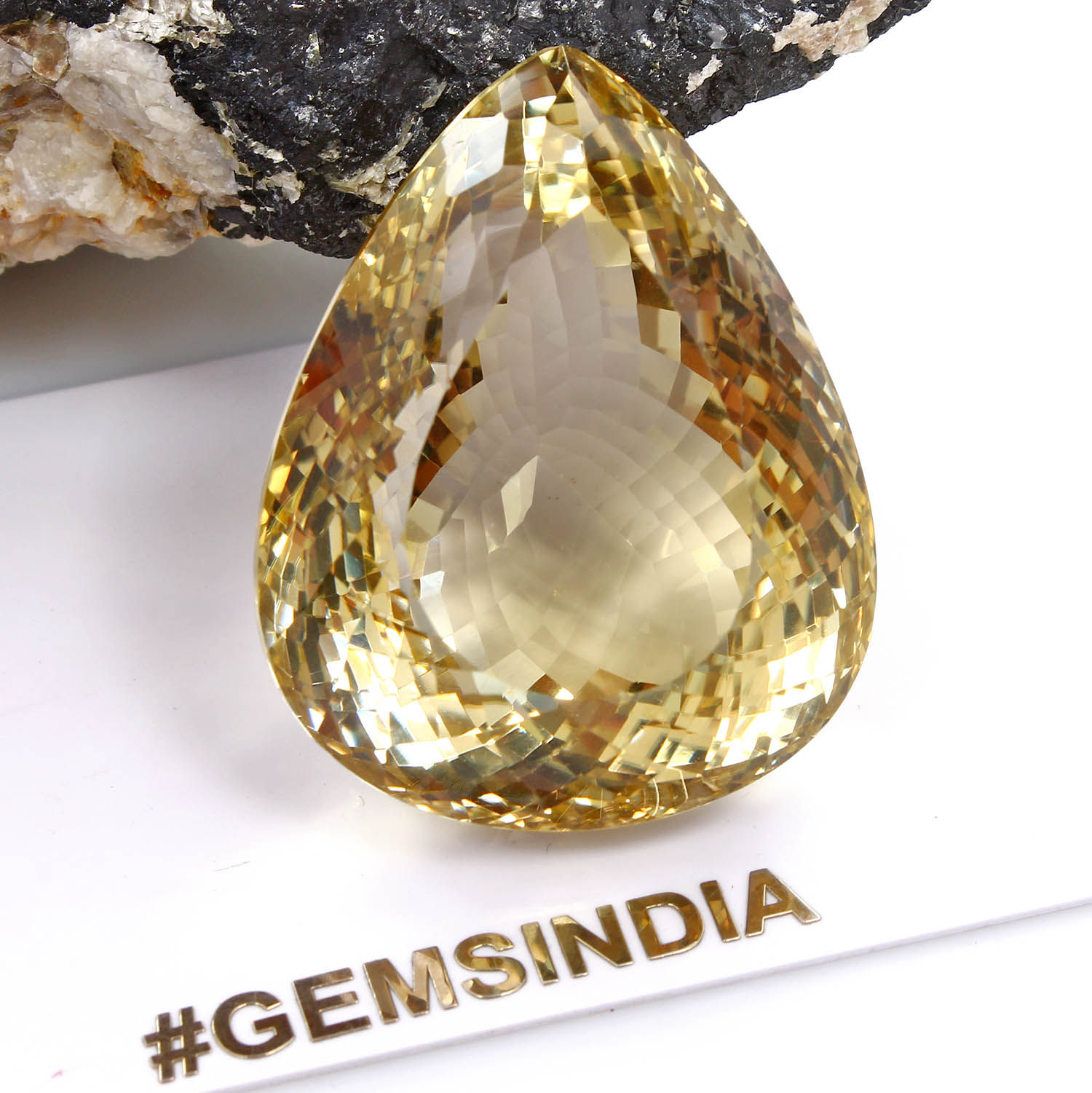 Certified 192.90 Cts Natural Untreated Yellow Citrine Quartz Pear Cut Huge Gem