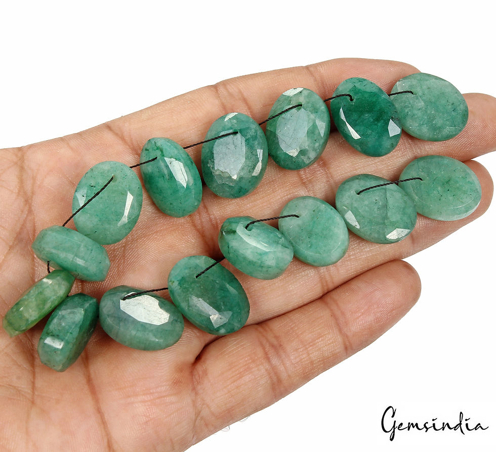 Thumbnail: 15 Pcs Lot Natural Green Emerald Oval Faceted Cut Loose Drilled Beads/Briolettes