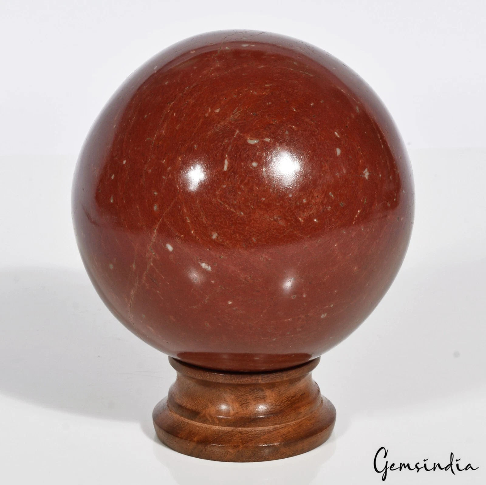 3.5 in 1038 gram Deep Red Jasper Sphere Polished Gemstone Mineral Ball w/ Stand