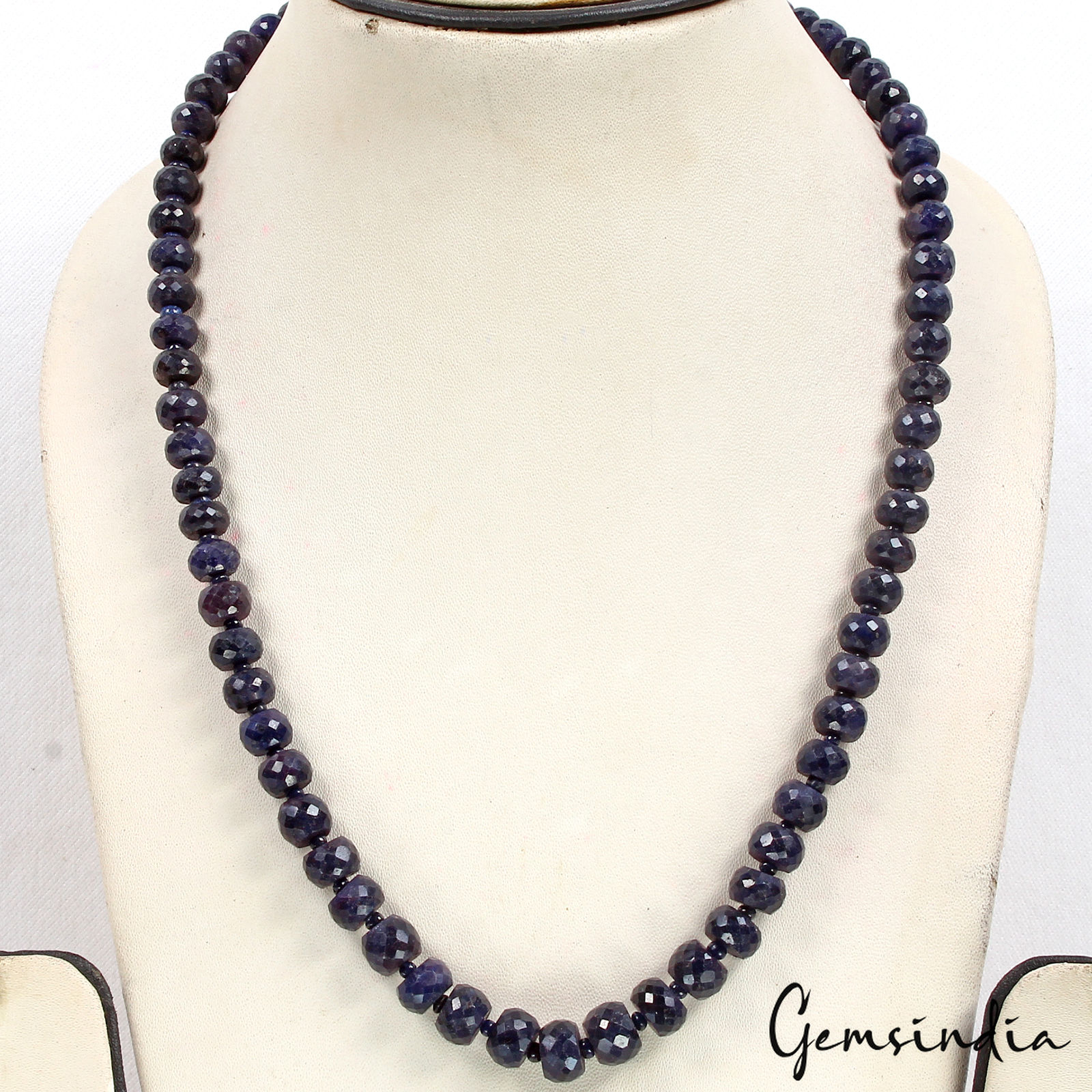 400Ct Natural Blue Sapphire Round Cut Beaded Single Strand Handmade Necklace 20"