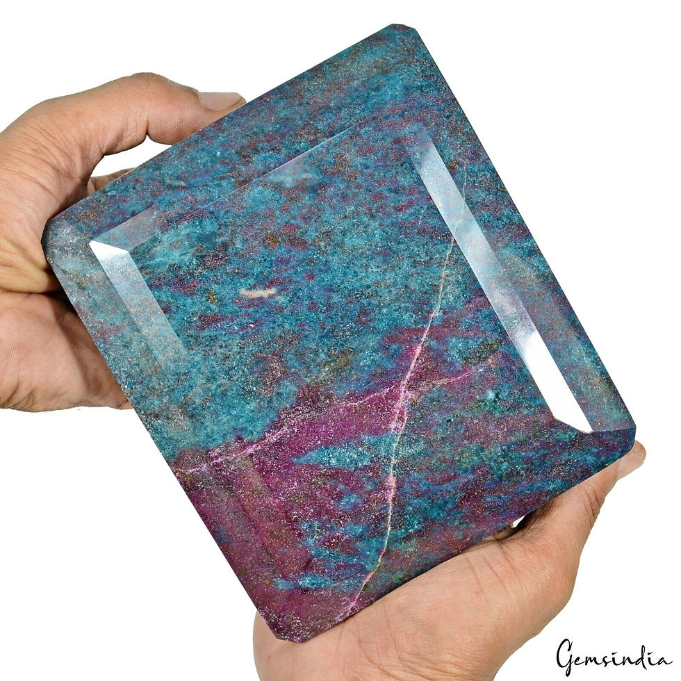 Miniatura: 3.3 Kilo Natural Ruby Kyanite Octagon Cut Huge Rare Untreated Gemstone W Stand