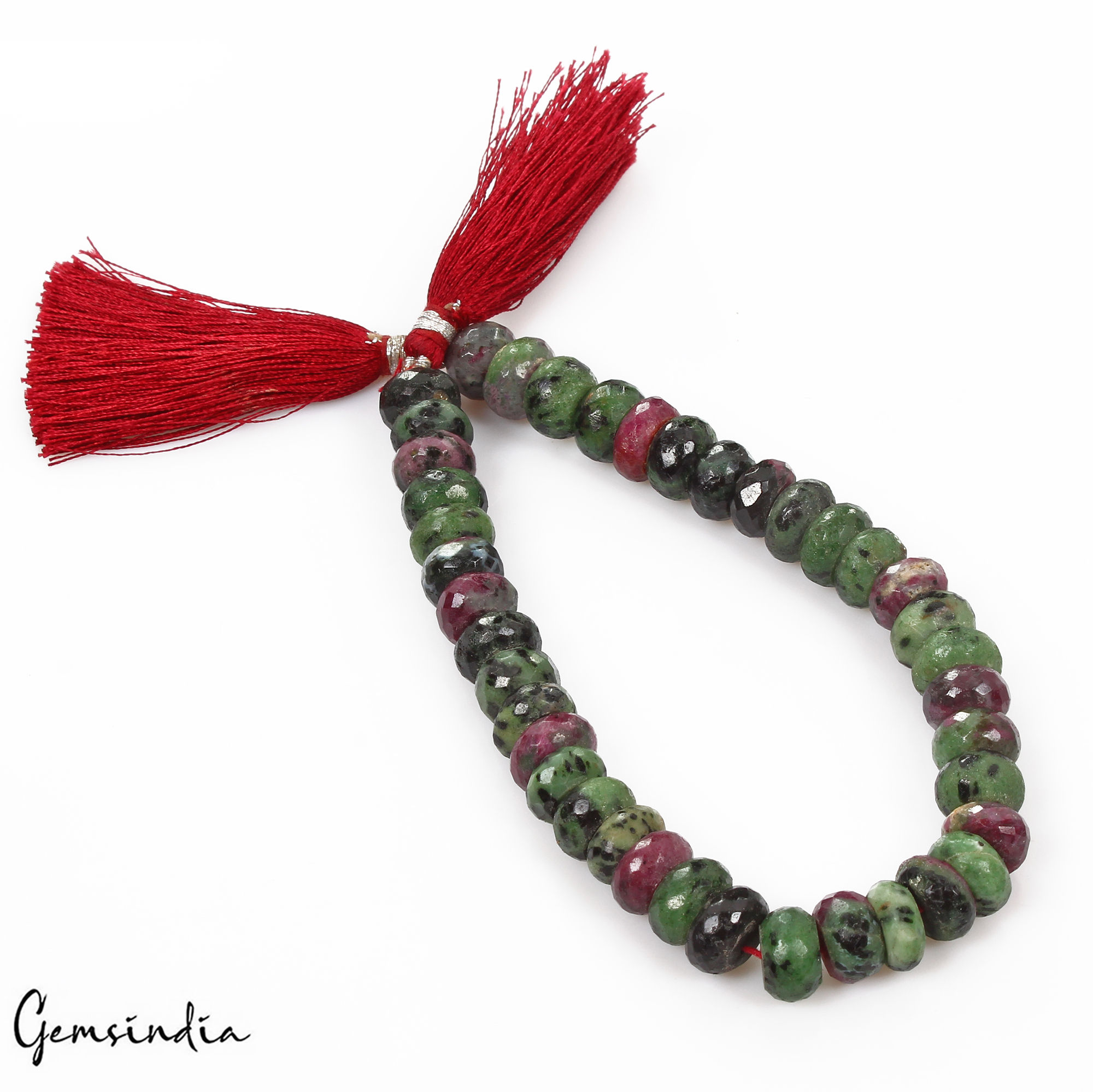 270 Ct/40Pcs Natural Untreated Ruby in Zoisite Round Drill Loose Beads Strand 9"