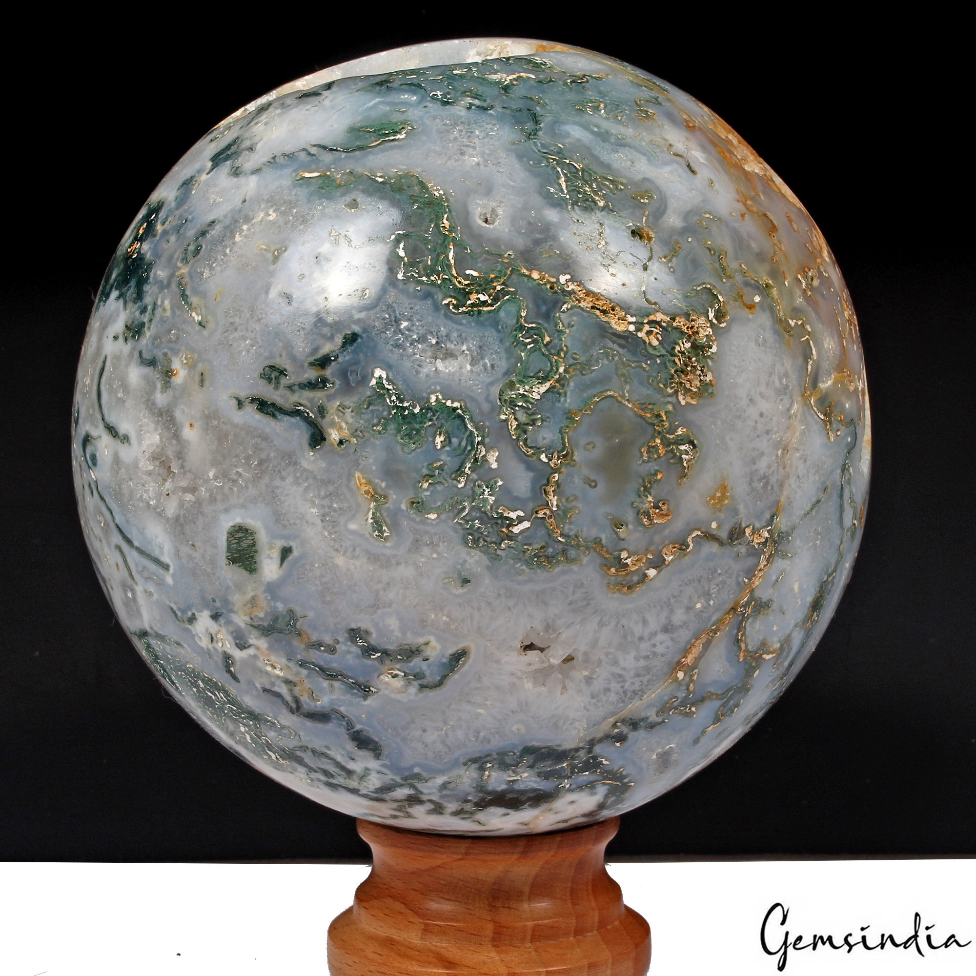 2.3 Kg 5" Natural Druzy Moss Agate Sphere Quartz Crystal Ball Healing Reiki Gift