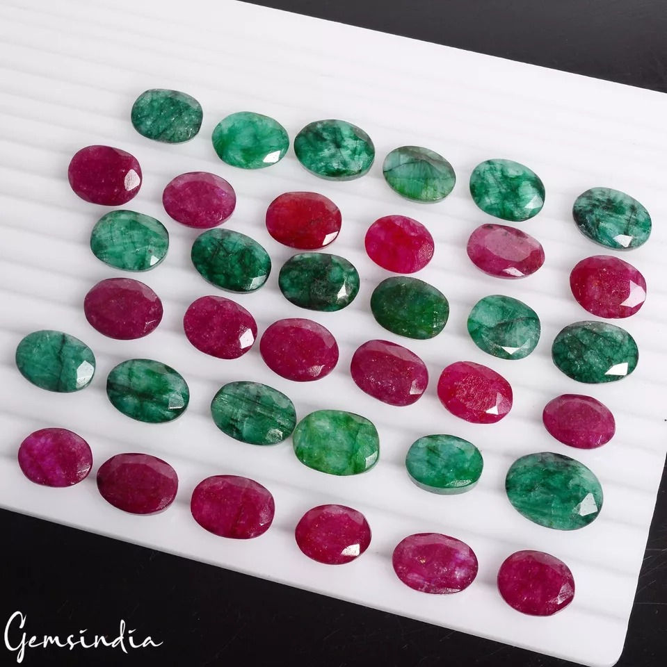 Miniaturbild: 430 Ct/36 Pcs Natural Red Beryl/Green Emerald Oval Cut Loose Jewelry Gemstones