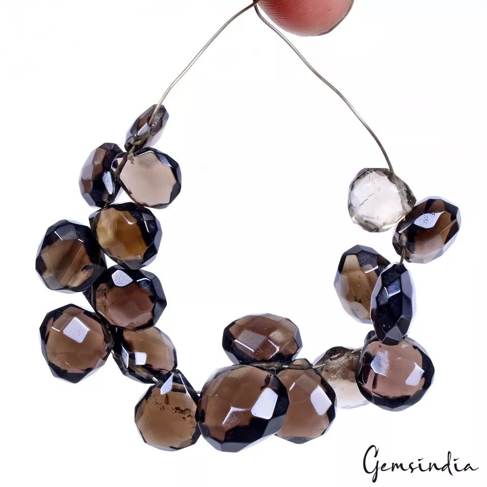 Thumbnail: 88.50 Cts/18 Pcs Natural Untreated Smoky Quartz Pear Beads Briolette Loose Gems