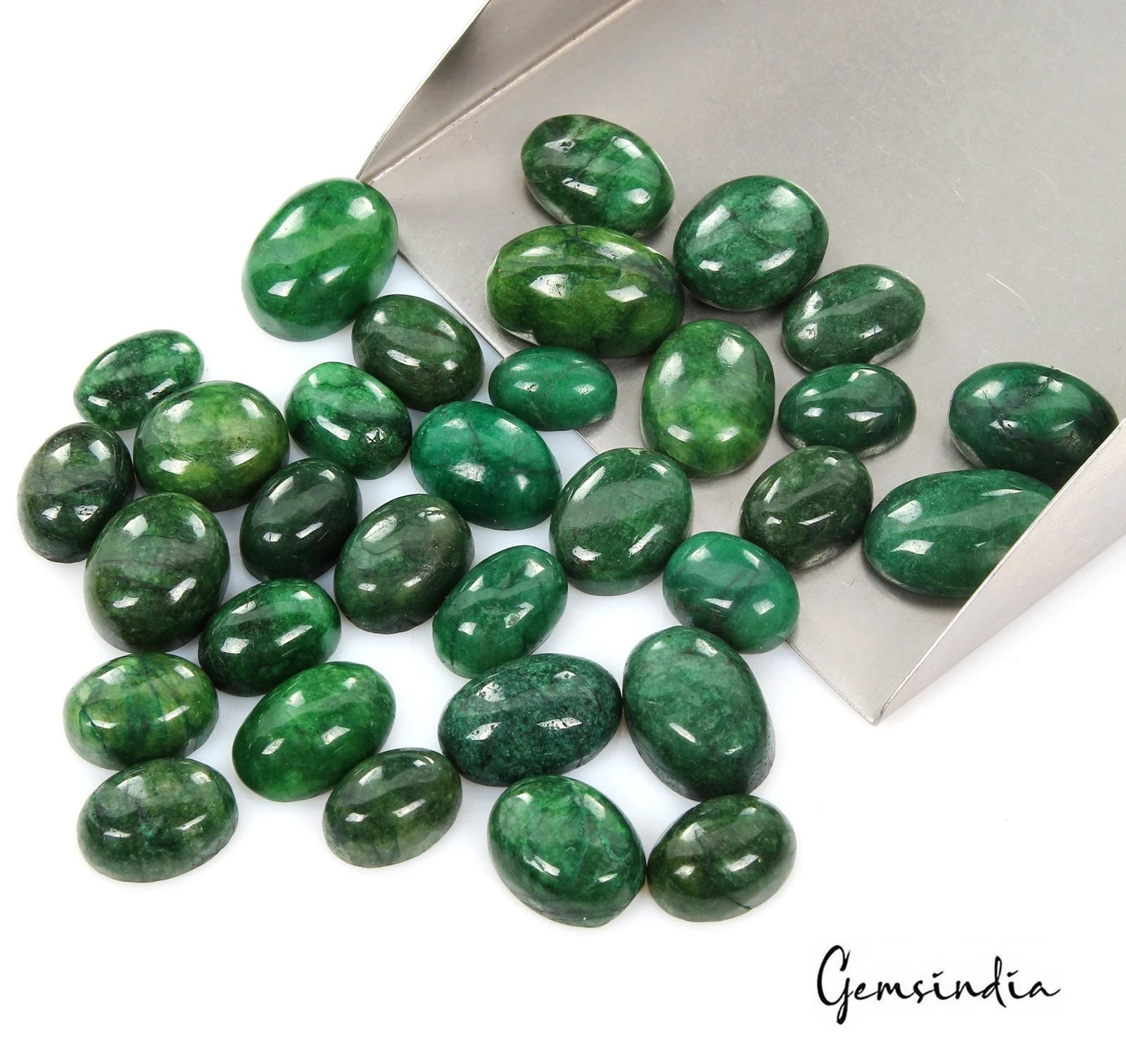 420 Ct Natural Green Emerald Oval Cabochon Loose Gemstone Lot 32 Pcs For Jewelry