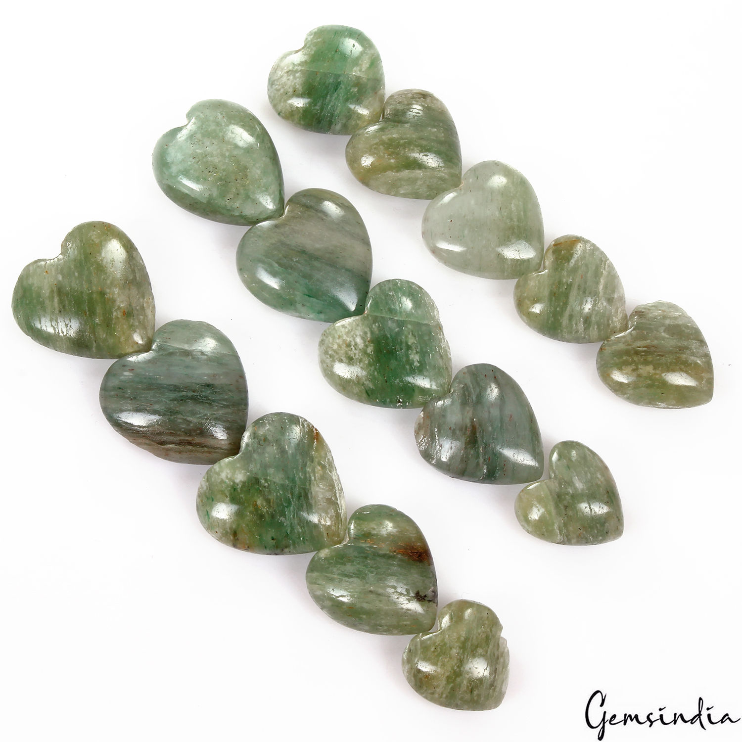 500 Cts/15 Pcs Natural Untreated Green Aventurine Heart Cab Loose Wholesale Gems