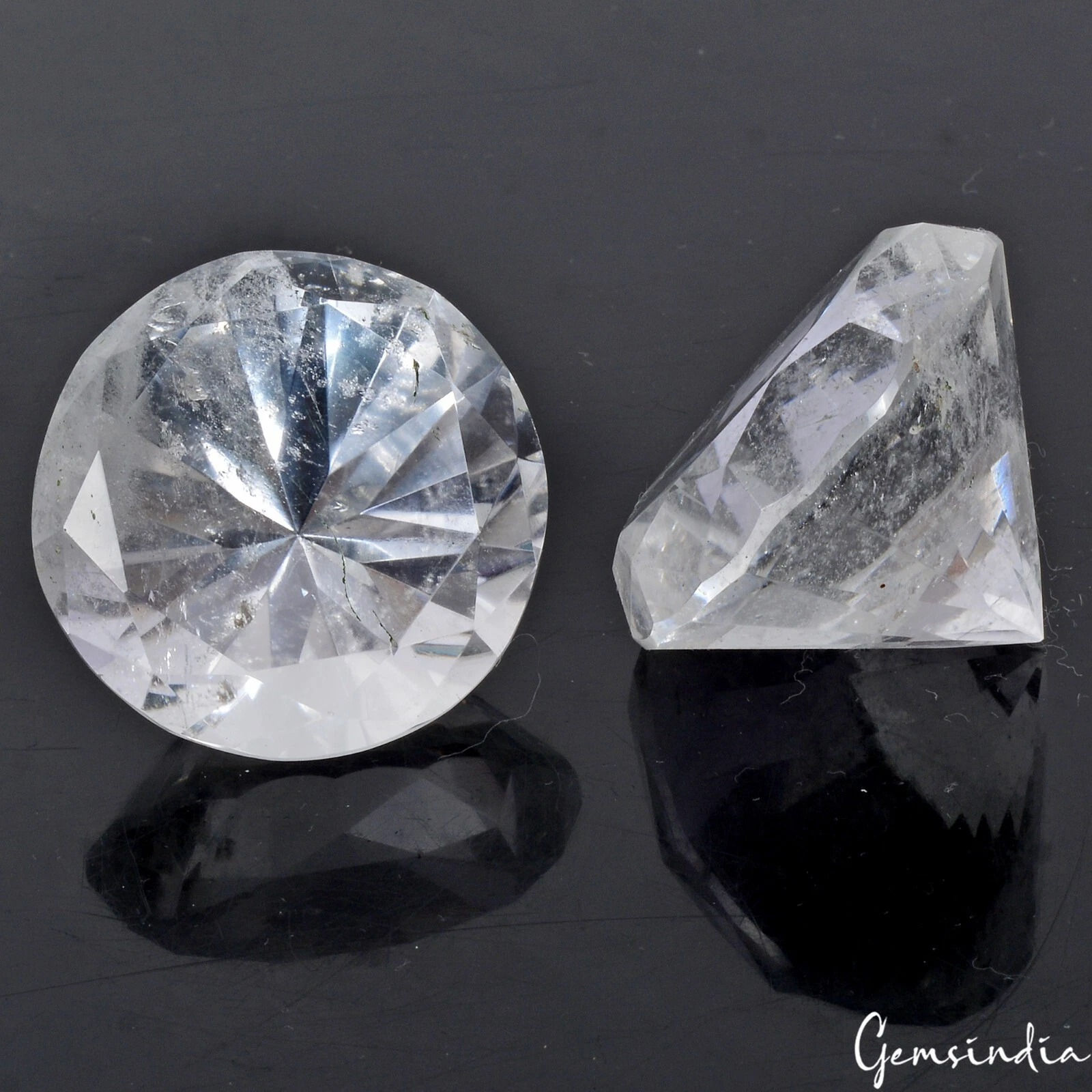 219.80 Cts Natural Untreated White Quartz Round Diamond Cut 40mm Huge Size Gem